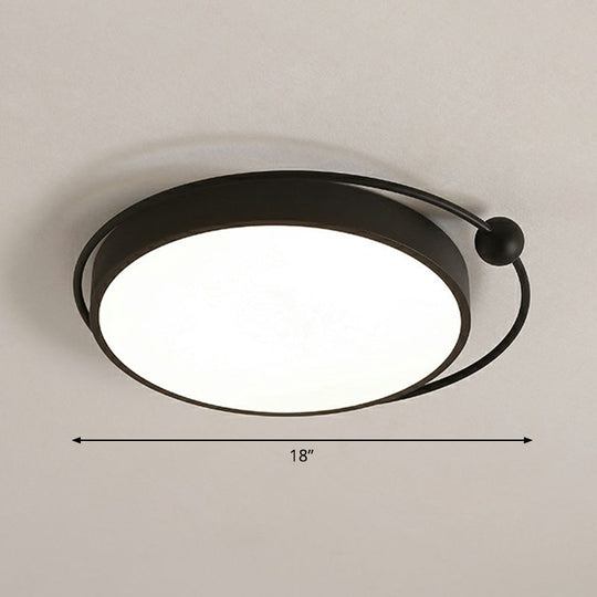 Round LED Ceiling Mounted Light: Modern Nordic Metal Bedroom Flush Fixture in Black-White