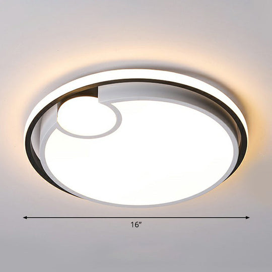 Round LED Ceiling Mounted Light: Modern Nordic Metal Bedroom Flush Fixture in Black-White