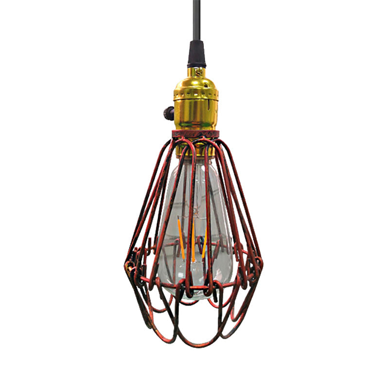 Suspension en fil de fer de style campagnard - Lampe suspendue de salon à 1 lumière en argent vieilli/cuivre antique