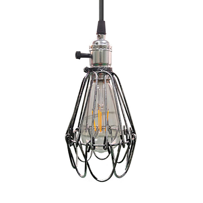 Farmhouse Style Metal Wire Ceiling Pendant Light In Aged Silver/Antique Copper Finish