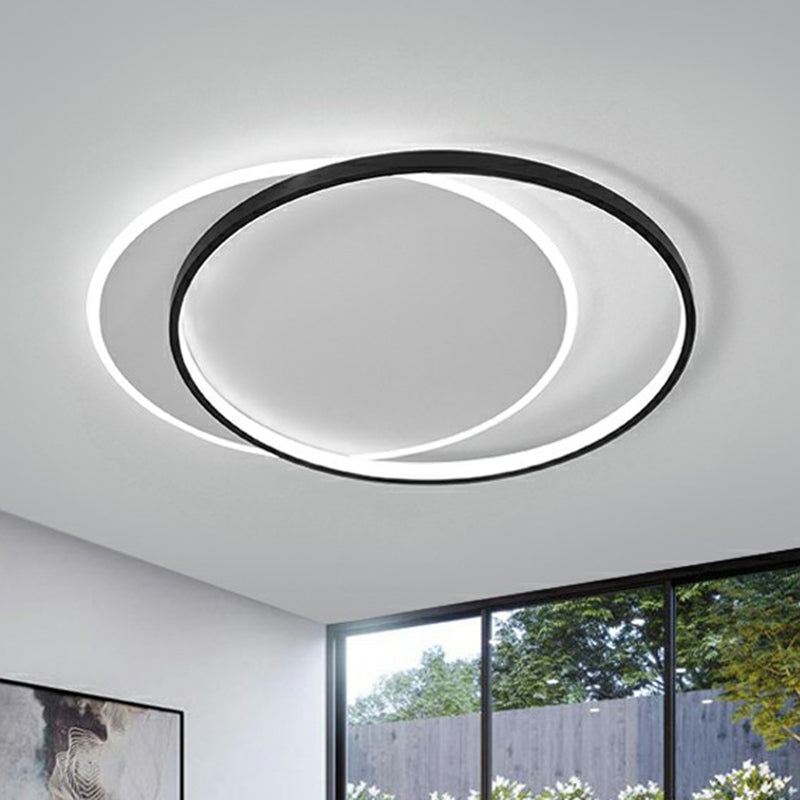 Circular Flush Light Fixture with Acrylic Shade in Black and White - Simplicity LED Ceiling Mount Lamp