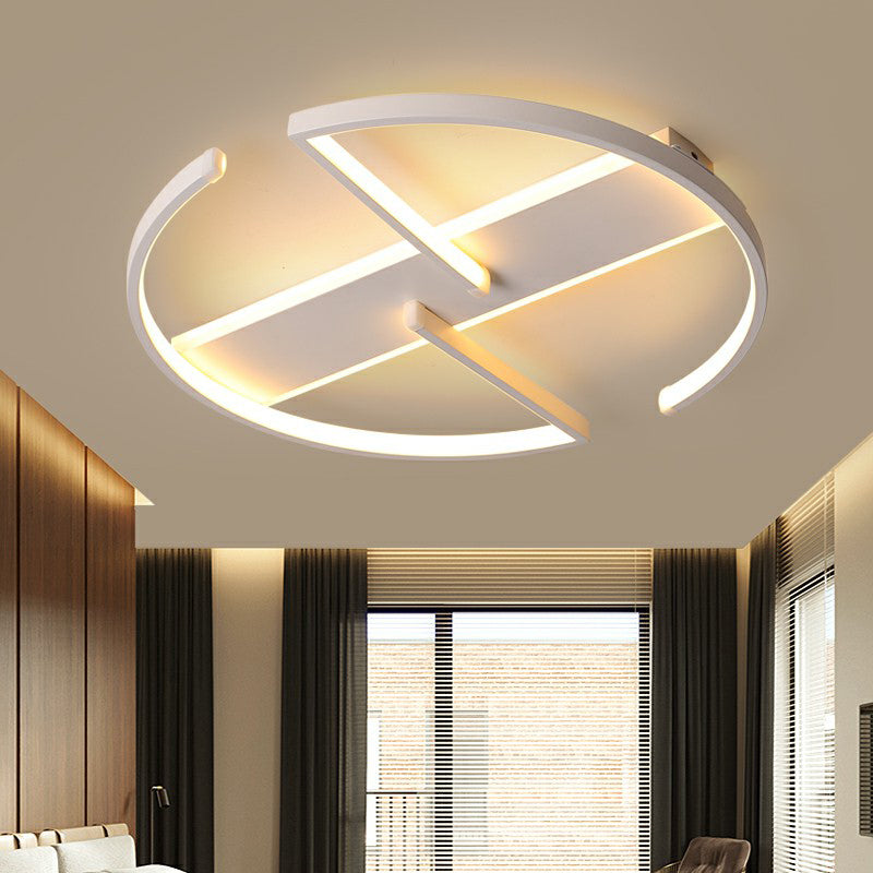 Nordic Circle LED Ceiling Light - Metallic Flush Mount for Bedroom in White