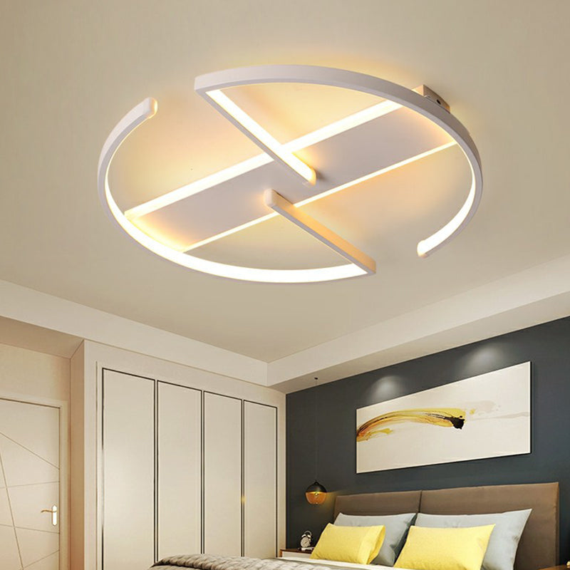 Nordic Circle LED Ceiling Light - Metallic Flush Mount for Bedroom in White