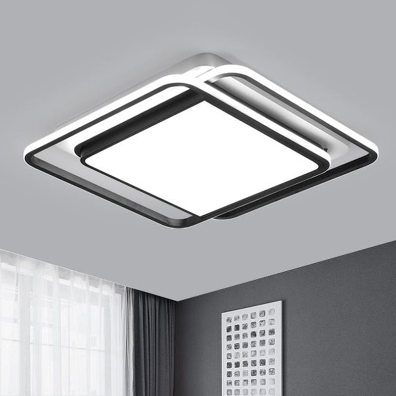 Black Acrylic Nordic Led Ceiling Light For Bedroom - Square Flush Mount Fixture