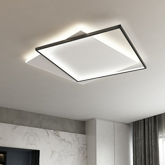 Sleek Black Square Flush Mount Led Ceiling Light Fixture For Metallic Living Room Décor / 21 White