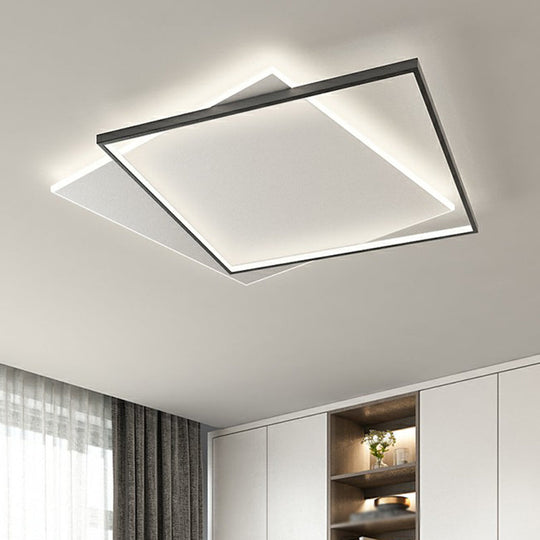 Sleek Black Square Flush Mount LED Ceiling Light Fixture for Metallic Living Room Décor