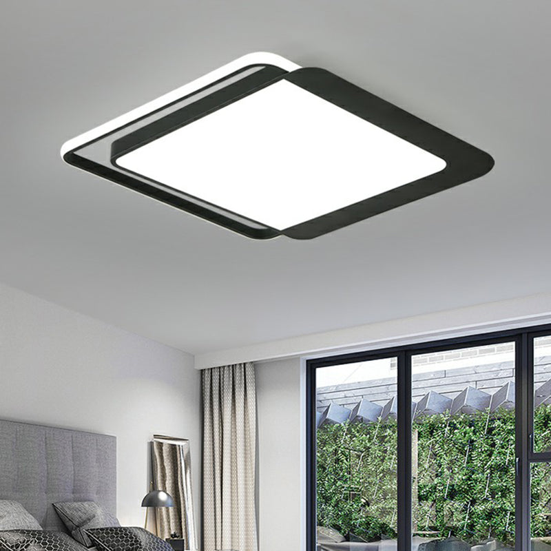 Black Square LED Flush Light with Acrylic Shade - Minimalist Ceiling Fixture