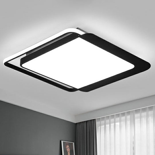 Black Square LED Flush Light with Acrylic Shade - Minimalist Ceiling Fixture