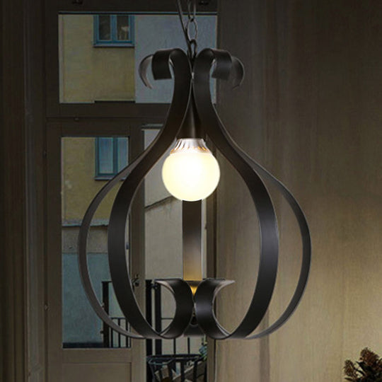 Suspension Gourd Cage - Plafonnier à 1 tête en noir métallisé ou blanc pour espaces de vie industriels