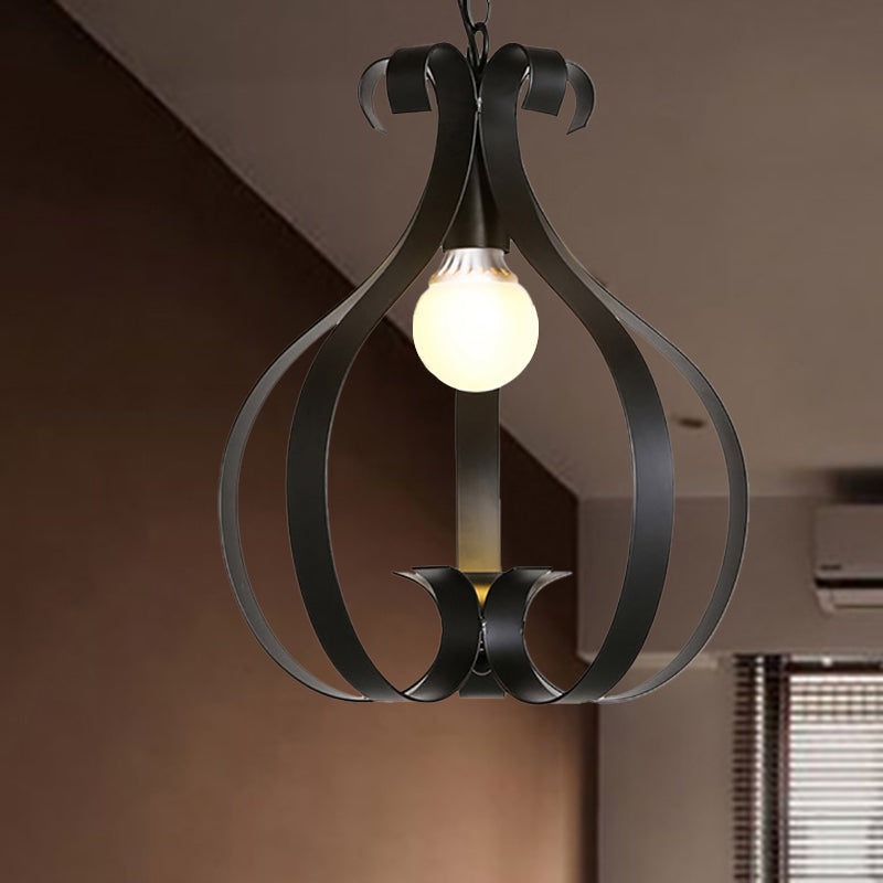 Suspension Gourd Cage - Plafonnier à 1 tête en noir métallisé ou blanc pour espaces de vie industriels