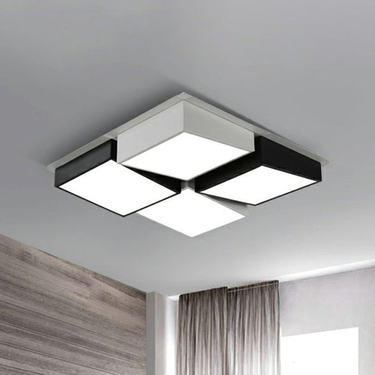 Checkered LED Flush Light: Black & White Nordic Ceiling Lamp with Acrylic Hollow Design