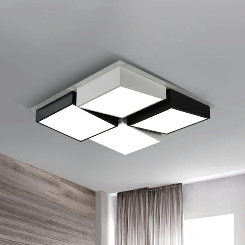 Checkered Led Flush Light: Black & White Nordic Ceiling Lamp With Acrylic Hollow Design Black-White