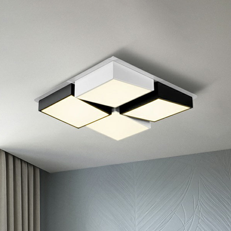Checkered Led Flush Light: Black & White Nordic Ceiling Lamp With Acrylic Hollow Design Black-White