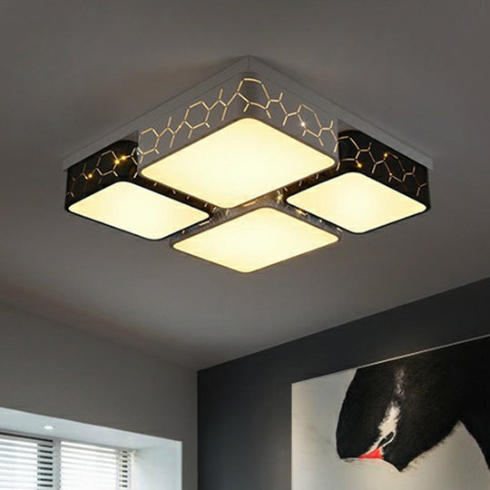 Checkered LED Flush Light: Black & White Nordic Ceiling Lamp with Acrylic Hollow Design