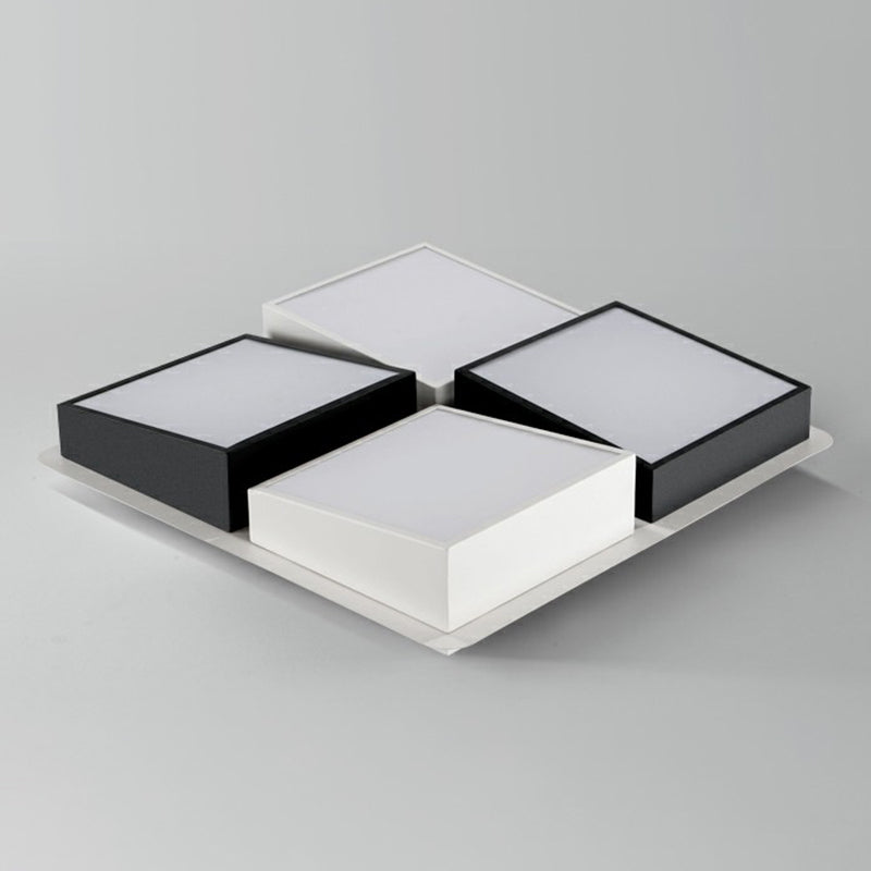 Checkered LED Flush Light: Black & White Nordic Ceiling Lamp with Acrylic Hollow Design