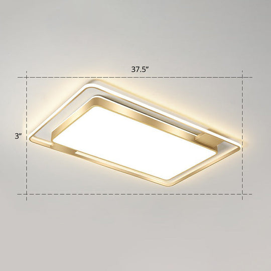 Minimalistic LED Metal Flush Mount Ceiling Light with Recessed Diffuser - Golden Rectangular Design