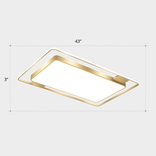 Minimalistic LED Metal Flush Mount Ceiling Light with Recessed Diffuser - Golden Rectangular Design