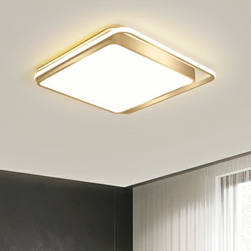 Minimalistic LED Metal Flush Mount Ceiling Light with Recessed Diffuser - Golden Rectangular Design