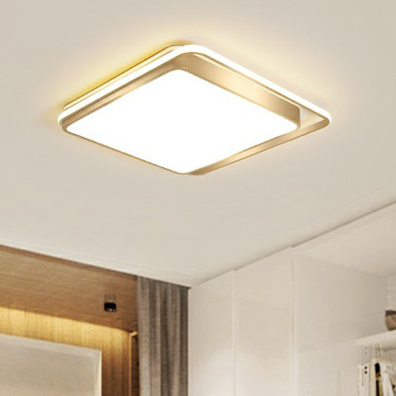 Minimalistic LED Metal Flush Mount Ceiling Light with Recessed Diffuser - Golden Rectangular Design