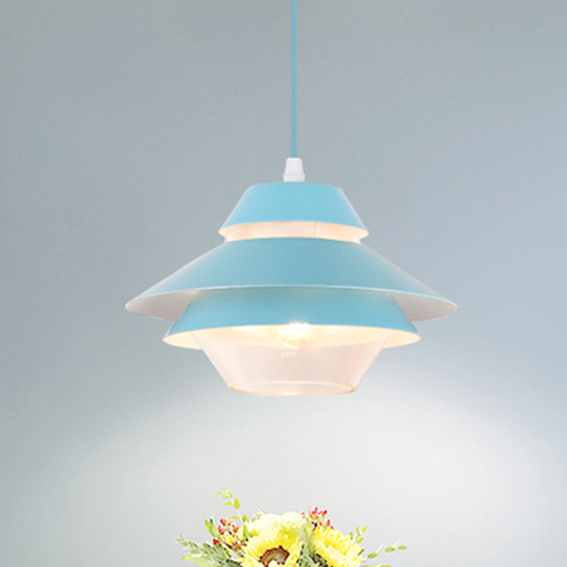 Stylish Macaron Flared Pendant Light - 1-Light Metal Ceiling Lamp for Living Room in Blue/Green