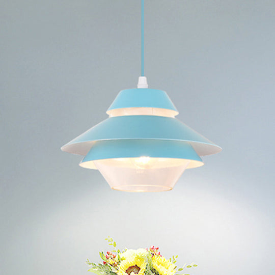 Stylish Macaron Flared Pendant Light - 1-Light Metal Ceiling Lamp for Living Room in Blue/Green