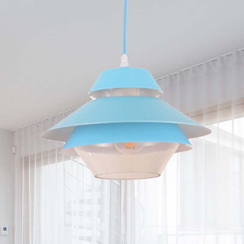 Stylish Macaron Flared Pendant Light - 1-Light Metal Ceiling Lamp for Living Room in Blue/Green