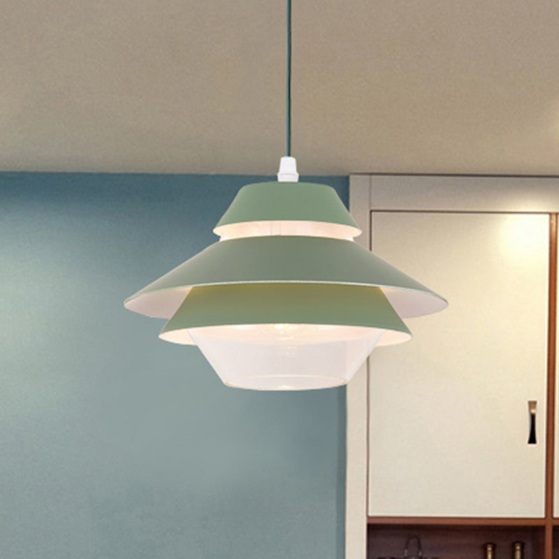 Stylish Macaron Flared Pendant Light - 1-Light Metal Ceiling Lamp for Living Room in Blue/Green