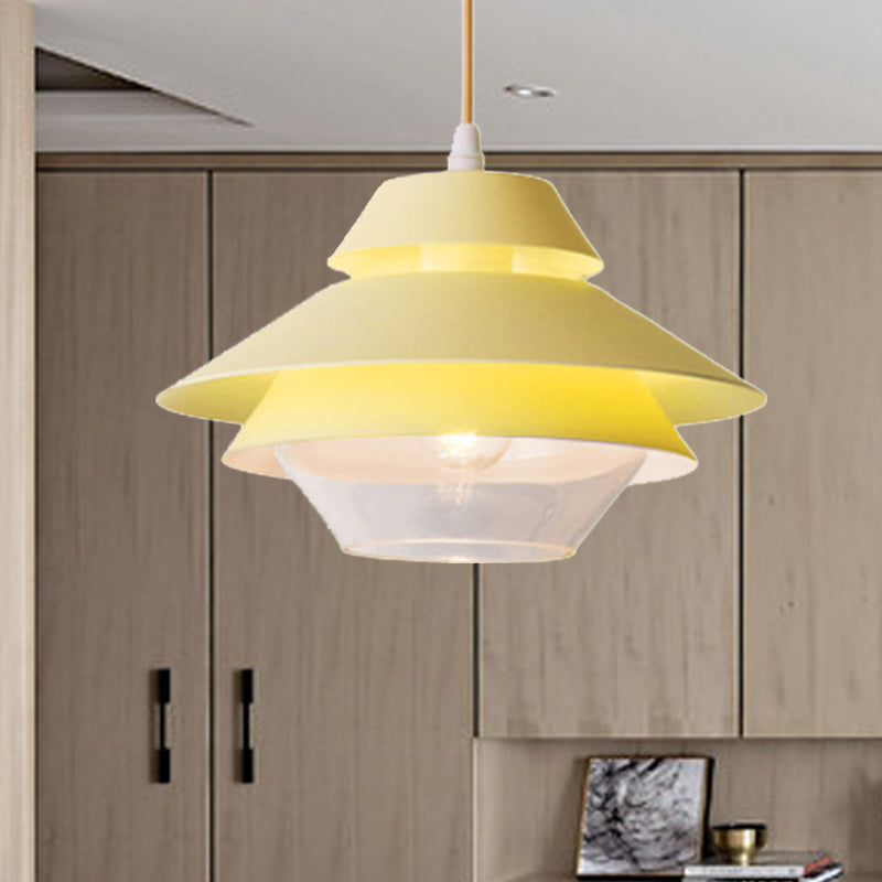 Stylish Macaron Pendant Light In Blue/Green For Living Room - 1 Metallic Hanging Ceiling Lamp