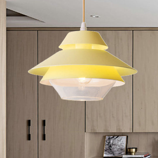 Stylish Macaron Pendant Light In Blue/Green For Living Room - 1 Metallic Hanging Ceiling Lamp