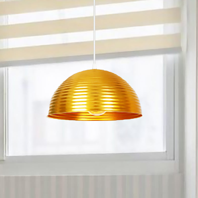 Contemporary Dome Shade Pendant Light With Ruffle - Single Head Red/Yellow/Blue 12/16/19.5 Wide Gold