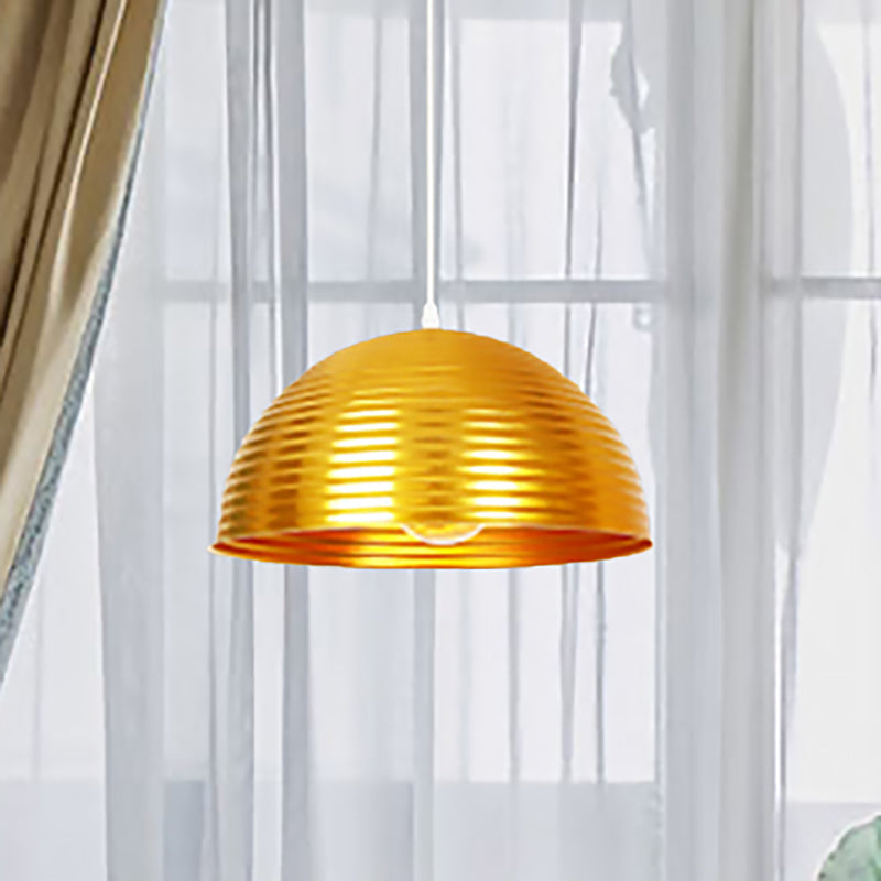 Contemporary Dome Shade Pendant Light With Ruffle - Single Head Red/Yellow/Blue 12/16/19.5 Wide