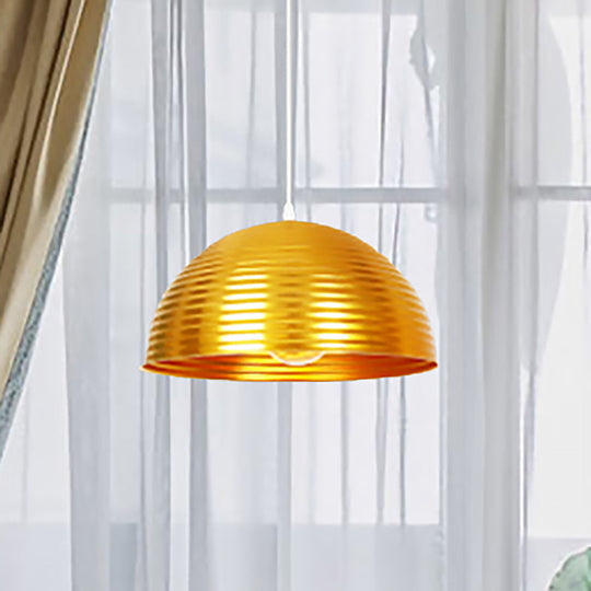 Contemporary Dome Shade Pendant Light With Ruffle - Single Head Red/Yellow/Blue 12/16/19.5 Wide