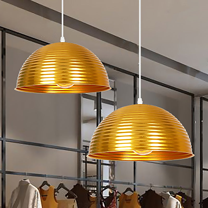 Contemporary Dome Shade Pendant Light With Ruffle - Single Head Red/Yellow/Blue 12/16/19.5 Wide