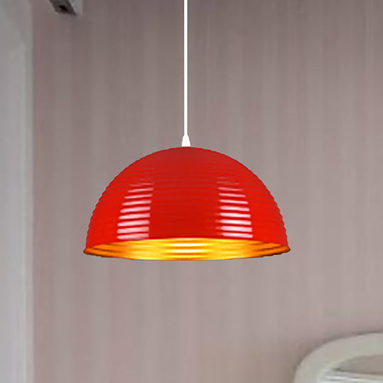 Contemporary Dome Shade Pendant Light With Ruffle - Single Head Red/Yellow/Blue 12/16/19.5 Wide Red