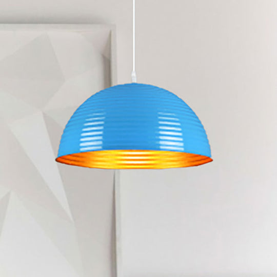 Contemporary Dome Shade Pendant Light - Ruffle Single Head Metal Pendant, Red/Yellow/Blue - Available in 12"/16"/19.5" Width