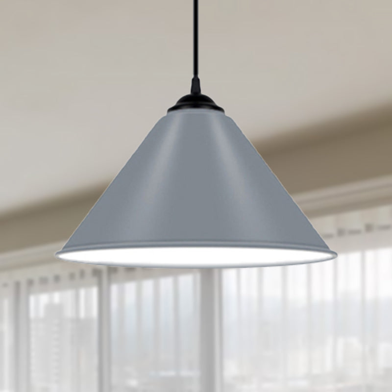Modern Metal Cone Hanging Light, 1-Light Pink/Yellow/Green Pendant Light, 12"/14"/16" Dia