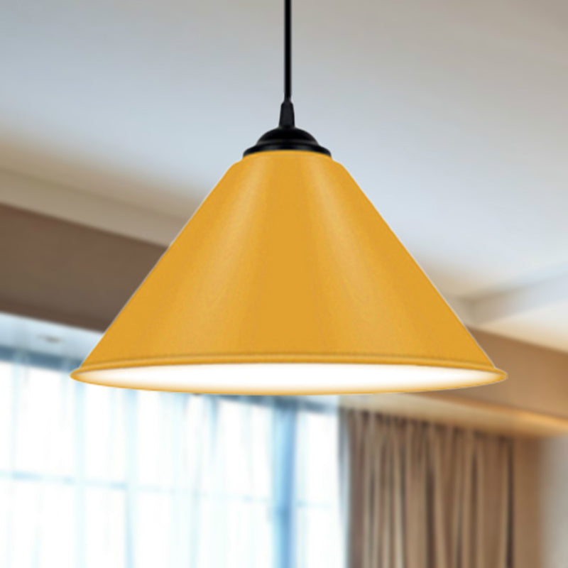 Modern Metal Cone Hanging Light, 1-Light Pink/Yellow/Green Pendant Light, 12"/14"/16" Dia