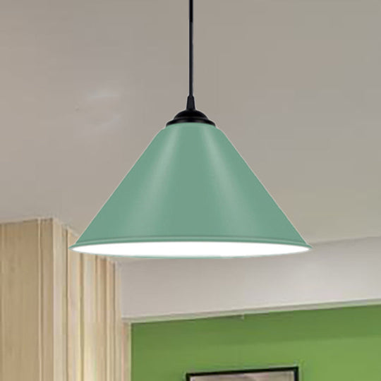 Modern Metal Cone Hanging Light, 1-Light Pink/Yellow/Green Pendant Light, 12"/14"/16" Dia