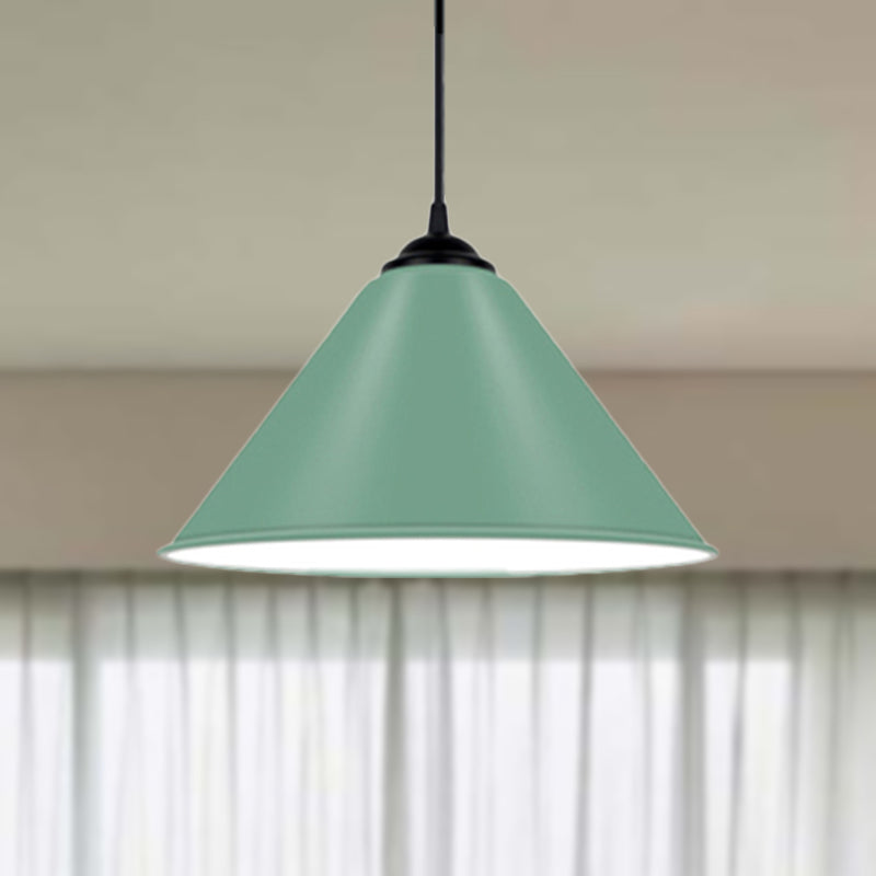 Modern Metal Cone Hanging Light, 1-Light Pink/Yellow/Green Pendant Light, 12"/14"/16" Dia