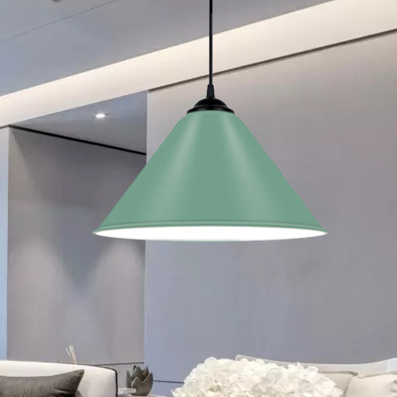 Modern Metal Cone Hanging Light, 1-Light Pink/Yellow/Green Pendant Light, 12"/14"/16" Dia