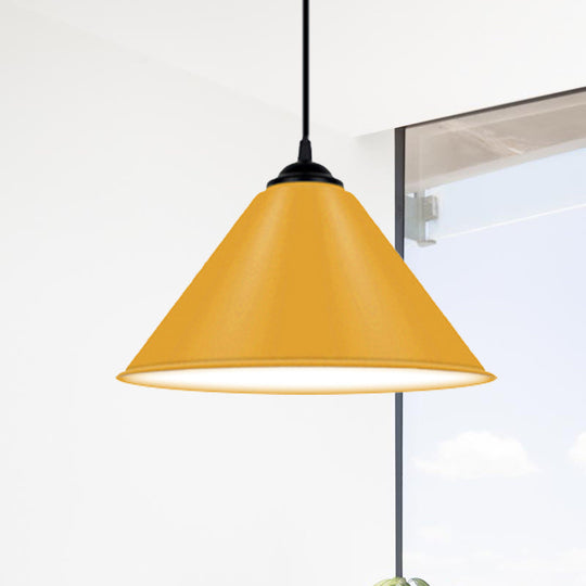 Modern Metal Cone Hanging Light, 1-Light Pink/Yellow/Green Pendant Light, 12"/14"/16" Dia