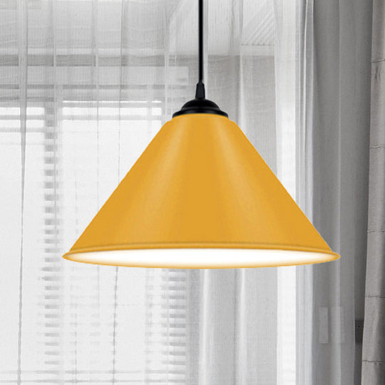 Modern Metal Cone Hanging Light, 1-Light Pink/Yellow/Green Pendant Light, 12"/14"/16" Dia