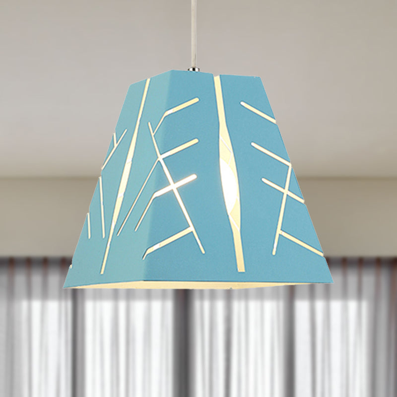Modern Metal Pendant Ceiling Light - Pink/Yellow/Blue Tapered Hanging Lighting 1-Light
