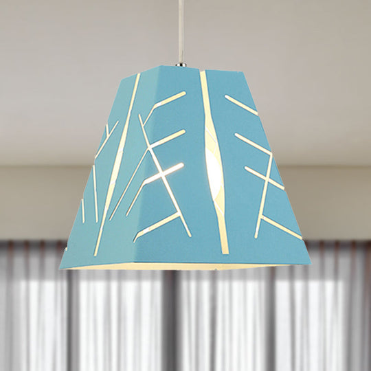 Modern Metal Pendant Ceiling Light - Pink/Yellow/Blue Tapered Hanging Lighting 1-Light