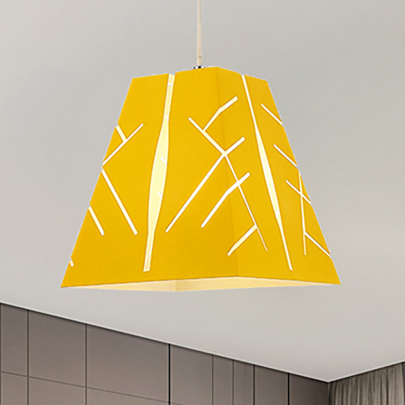 Modern Metal Pendant Ceiling Light - Pink/Yellow/Blue Tapered Hanging Lighting 1-Light Yellow
