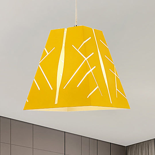 Modern Metal Pendant Ceiling Light - Pink/Yellow/Blue Tapered Hanging Lighting 1-Light Yellow
