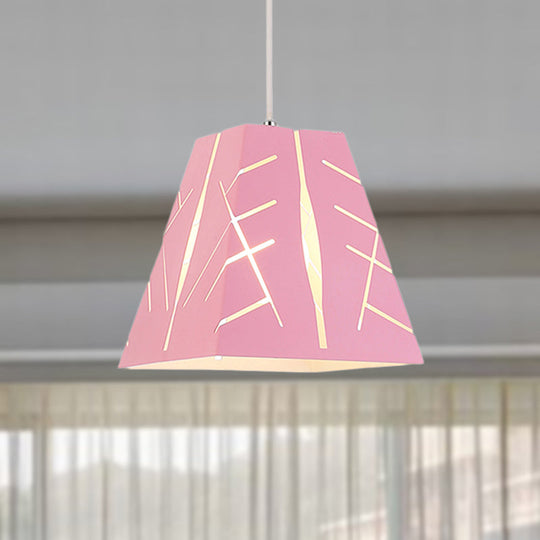 Modern Tapered Pendant Ceiling Light - Pink/Yellow/Blue Metal with 1 Light