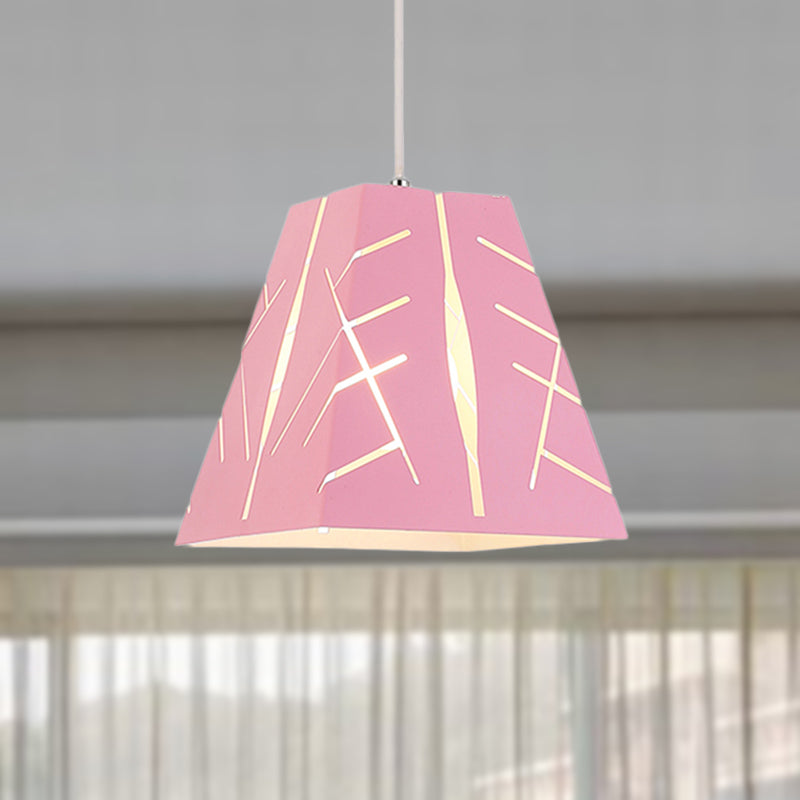 Modern Metal Pendant Ceiling Light - Pink/Yellow/Blue Tapered Hanging Lighting 1-Light Pink