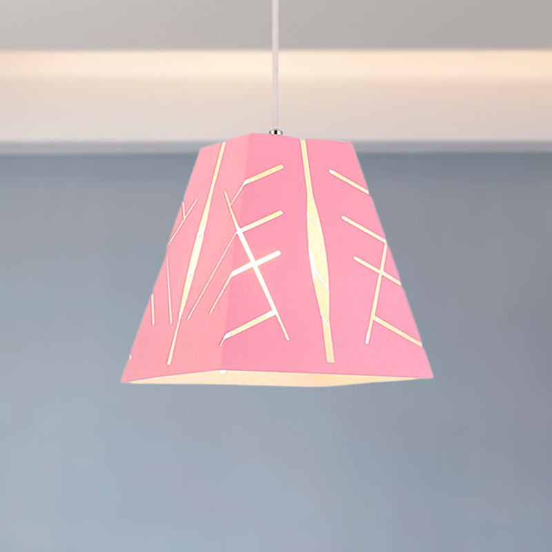 Modern Metal Pendant Ceiling Light - Pink/Yellow/Blue Tapered Hanging Lighting 1-Light
