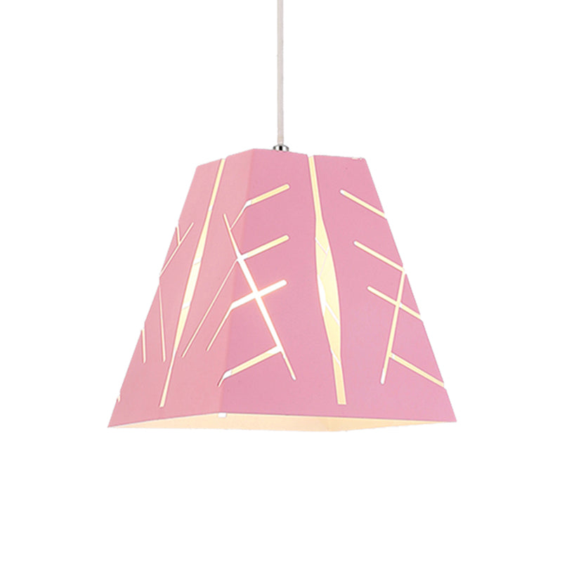 Modern Metal Pendant Ceiling Light - Pink/Yellow/Blue Tapered Hanging Lighting 1-Light